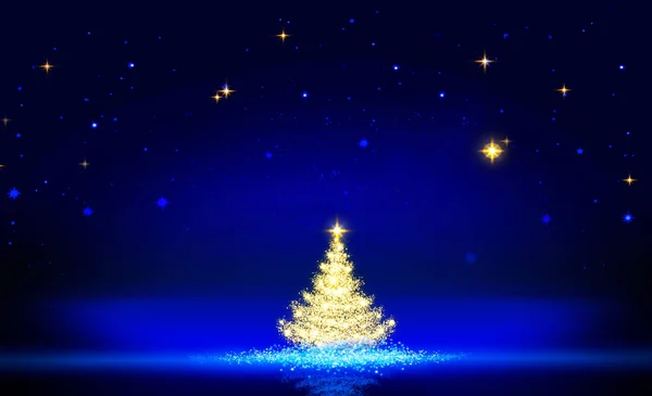 Golden Christmas tree and blue star sky. — Stock Photo, Image