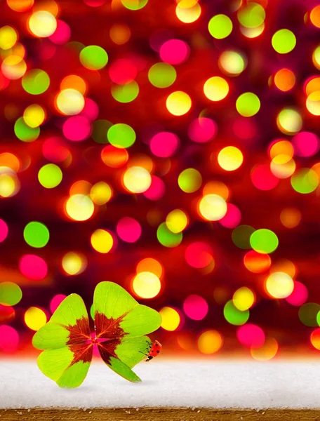 Fondo de año nuevo con trébol de cuatro hojas y mariquita . —  Fotos de Stock