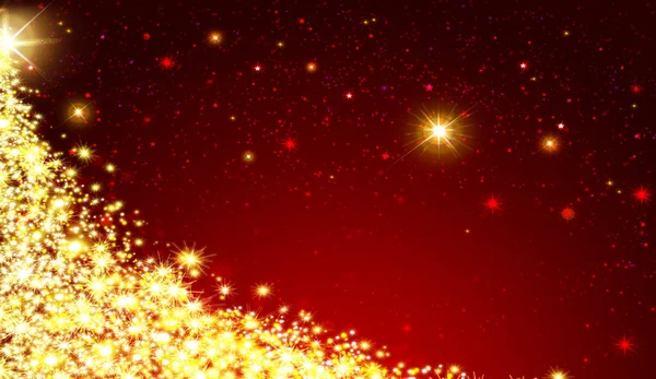 Χρυσό χριστουγεννιάτικο δέντρο και κόκκινο αστέρι ουρανό. — Φωτογραφία Αρχείου
