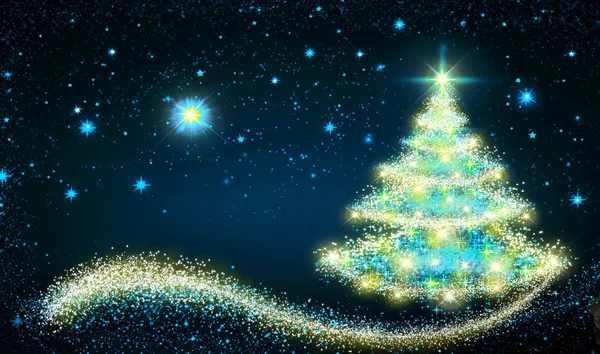 Árvore de Natal dourada e céu estrelado . — Fotografia de Stock