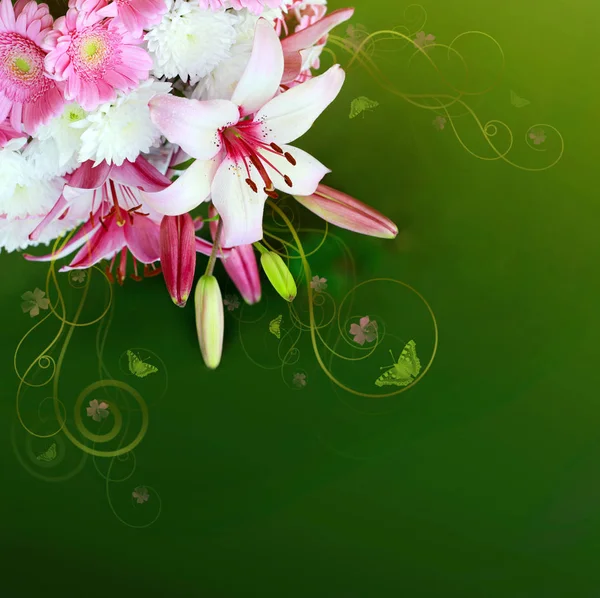 Colorful lily flowers bouquet isolated. — Stock Photo, Image