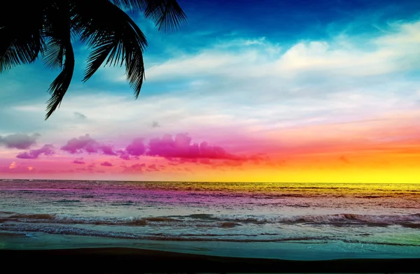 Kolorowy zachód słońca na tropikalnej plaży. — Zdjęcie stockowe