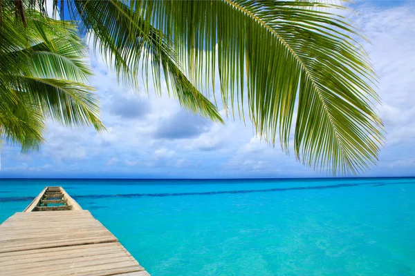 Vue en perspective d'une jetée en bois sur la mer des Caraïbes . — Photo