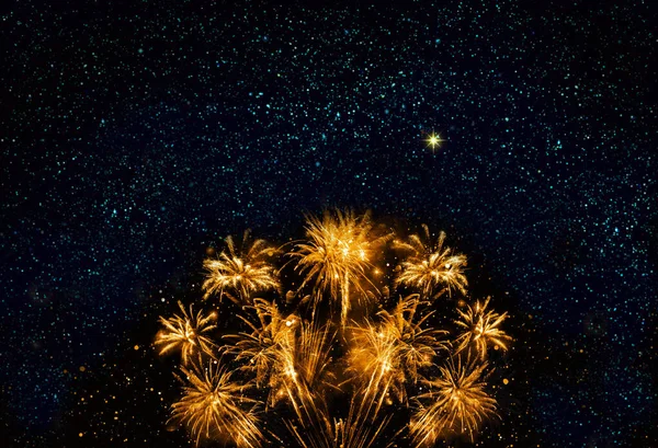 Astratto sfondo fuochi d'artificio d'oro. Anno nuovo sfondo. — Foto Stock