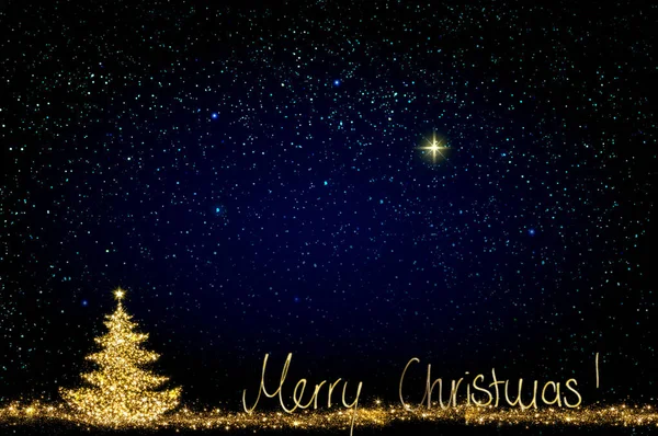 Arbre de Noël avec lumières isolées sur fond de ciel étoilé . — Photo