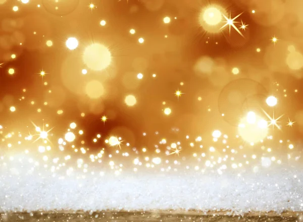 Fondo de Navidad con luces brillantes y nieve . —  Fotos de Stock