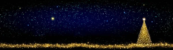 Goldener Weihnachtsbaum isoliert auf Sternenhimmel Hintergrund. — Stockfoto