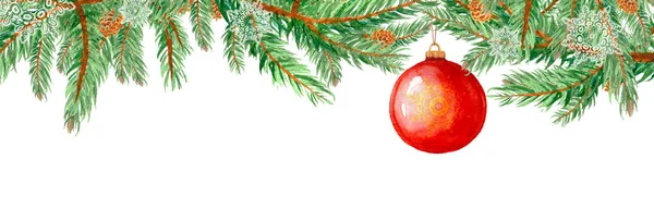 Χριστουγεννιάτικη μπάλα κρέμεται σε ένα κλαδί Fir Tree. Χριστουγεννιάτικο φόντο. — Φωτογραφία Αρχείου