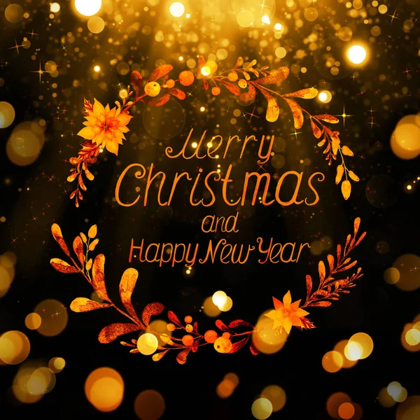 Abstract yellow Merry Christmas and New Year background. Celebration lights — Stock Photo, Image