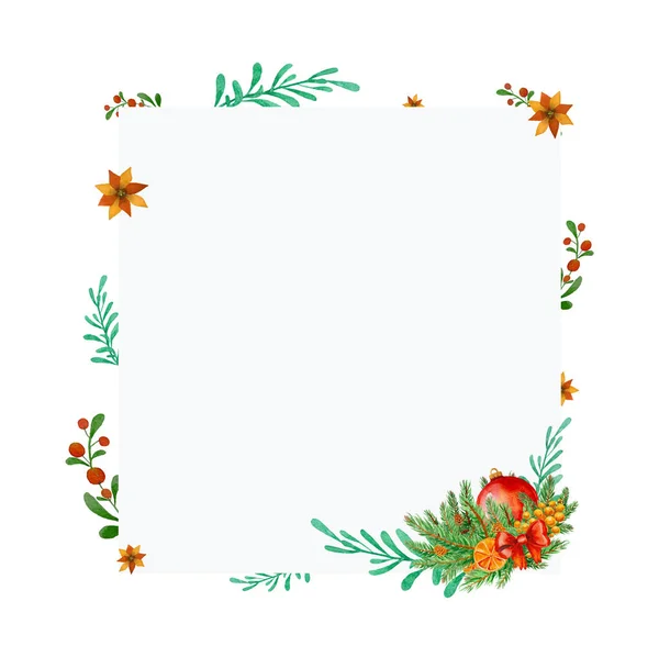 Christmas floral frame with poinsettia flowers and red ball — Stock Fotó