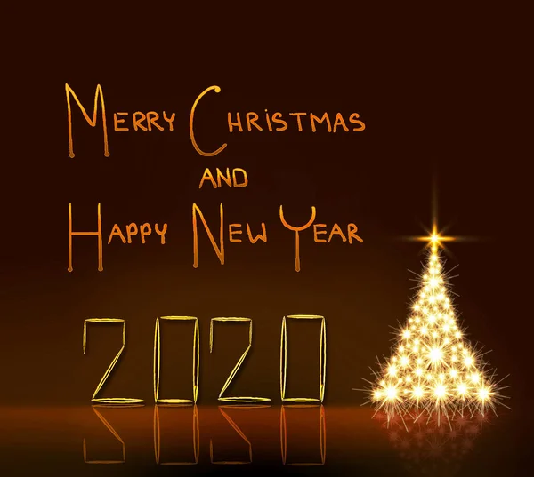 Wesołych Świąt i Nowego Roku 2020 w tle ze złotą jodłą. — Zdjęcie stockowe