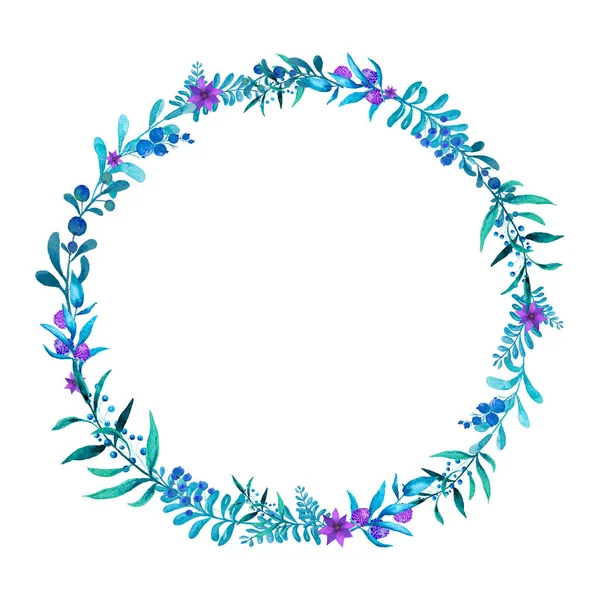Aquarell Einladungsdesign mit Blättern und Wildblumen. geometrischer Rahmen — Stockfoto