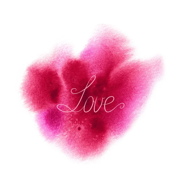 Abstract pink watercolor heart background and love word. — Stock Photo, Image