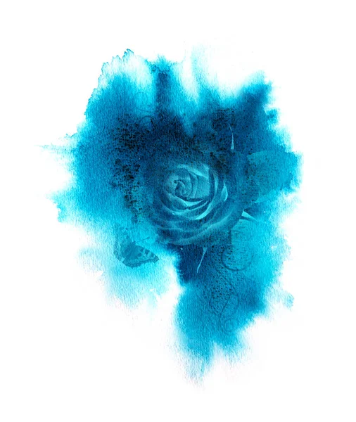 Roses imprint on abstract blue watercolor macro texture background. — ストック写真