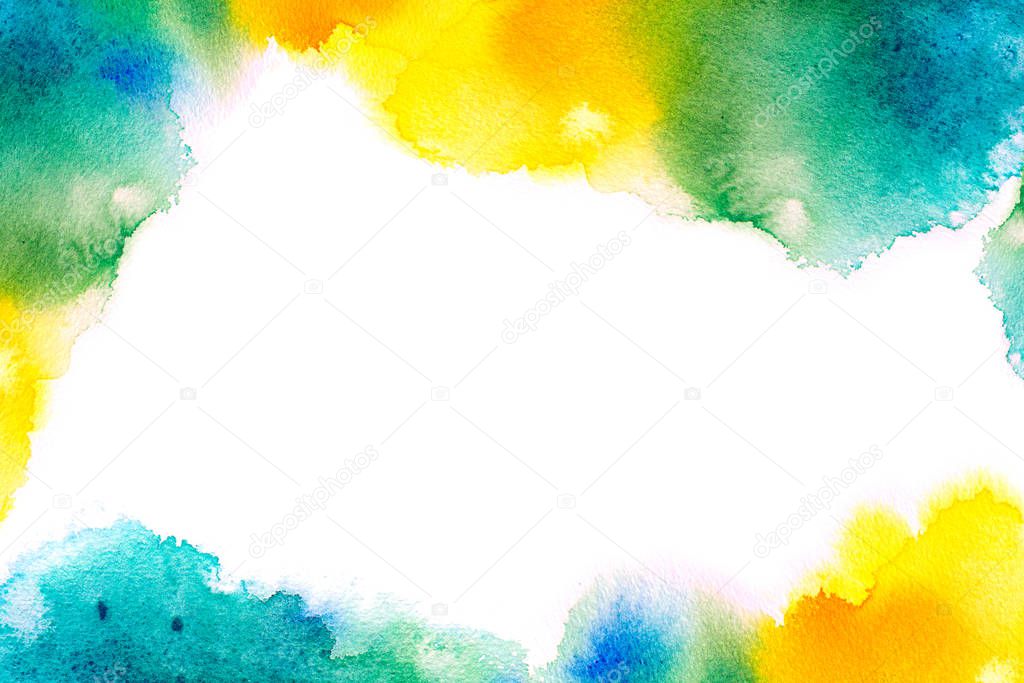 Abstract colorful watercolor macro texture background on white.