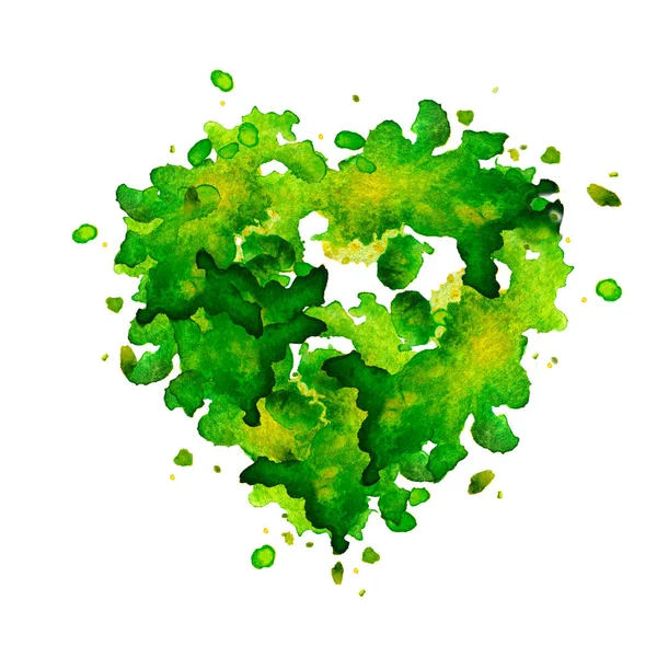 Abstrakt grön akvarell hjärta .Alla hjärtans dag bakgrund. — Stockfoto