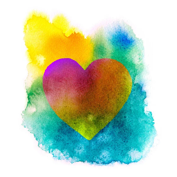 Färgglada akvarell hjärta isolerad .Alla hjärtans dag bakgrund. — Stockfoto