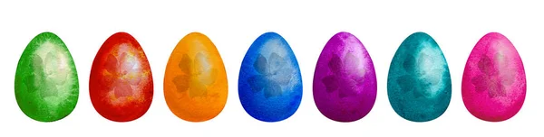 Ensemble aquarelle d'oeufs de Pâques colorés dessinés à la main isolés sur fond blanc — Photo