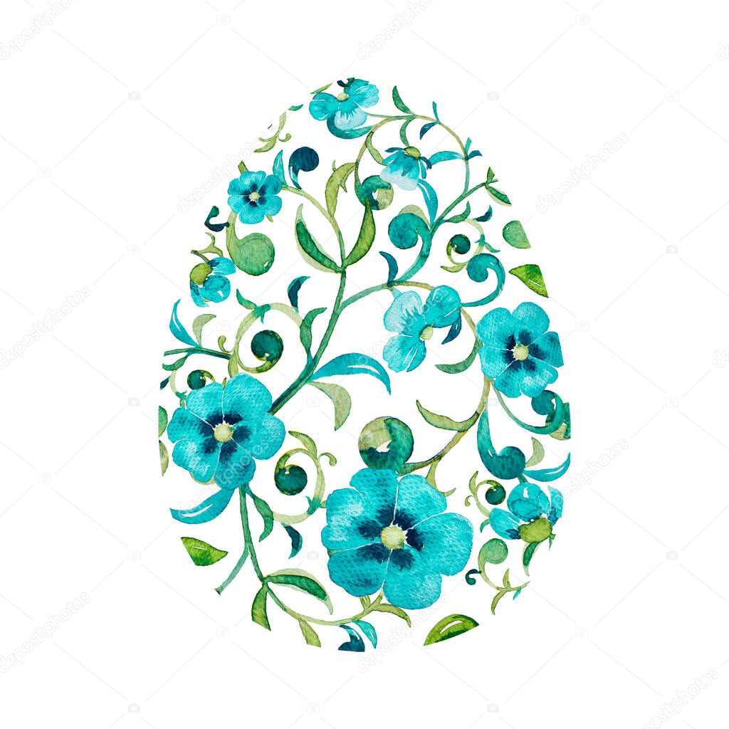Easter egg and colorful floral elements. Easter eggs with ornaments .