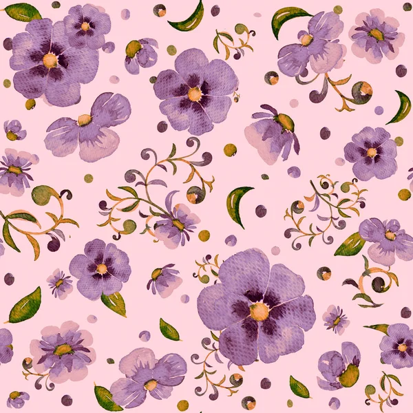 Fioletowe kwiaty tekstury wzór. Akwarela kwiatowy wzór. — Zdjęcie stockowe