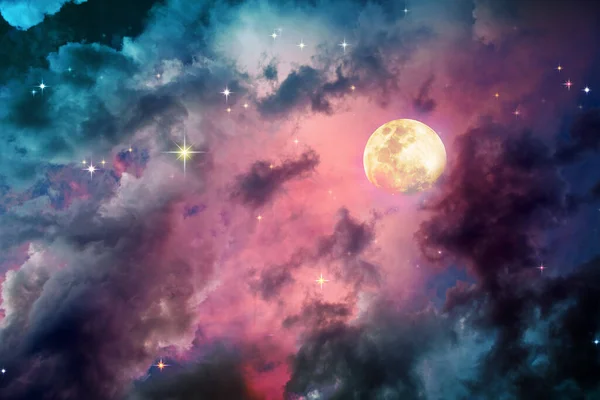 Vollmond mit Sternen am dunklen Nachthimmel. Abstrakter Weltraum-Hintergrund — Stockfoto