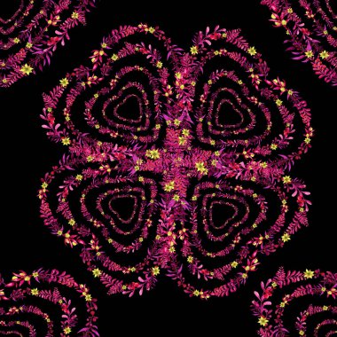 Renkli anneler günü siyah renkte bitkiler ve çiçekler olan kalp desenleri.