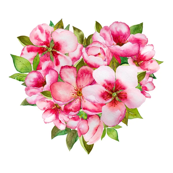 Colorful mothers day heart with pink blossom and green leaves isolated on white — Stock Photo, Image