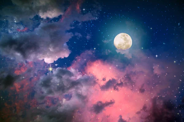 Fondo de luna llena con cielo nocturno colorido y estrellas . —  Fotos de Stock