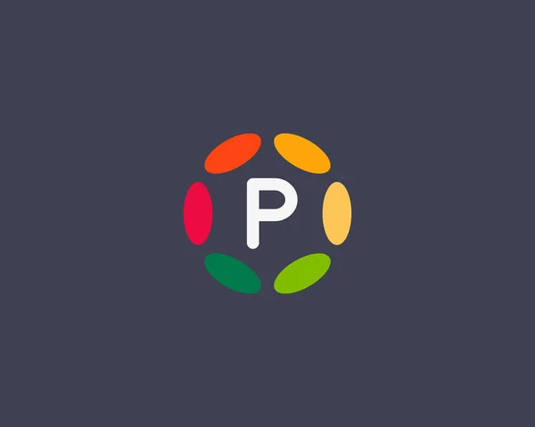 Color letter p logo icon vector design. Hub frame logotype — Stockvector