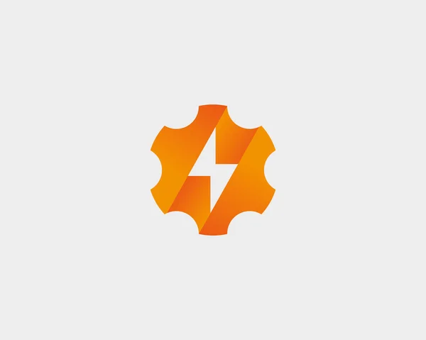 Abstract cog wheel with flash logo design template. Geometric gear fast quick thunderbolt logotype. Universal energy tech rapid app vector icon symbol — Stock vektor