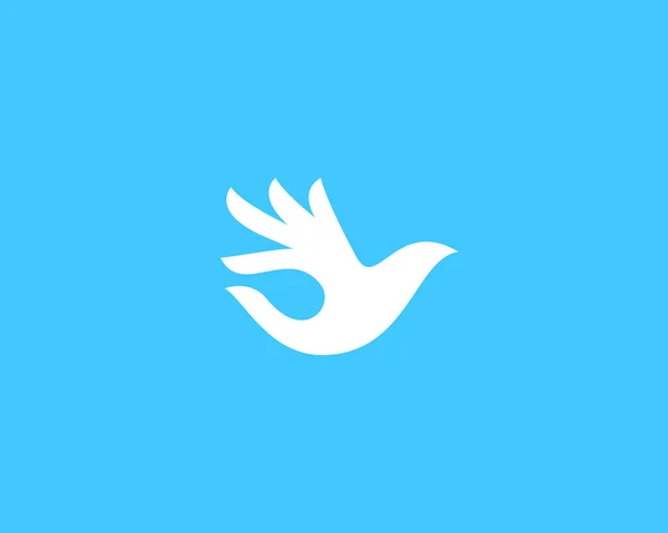 OK, pták vektorové logo design. Ruky palm wings logotyp. Prsty holubice pohodě trik negativní prostor idea sinus symbol. — Stockový vektor