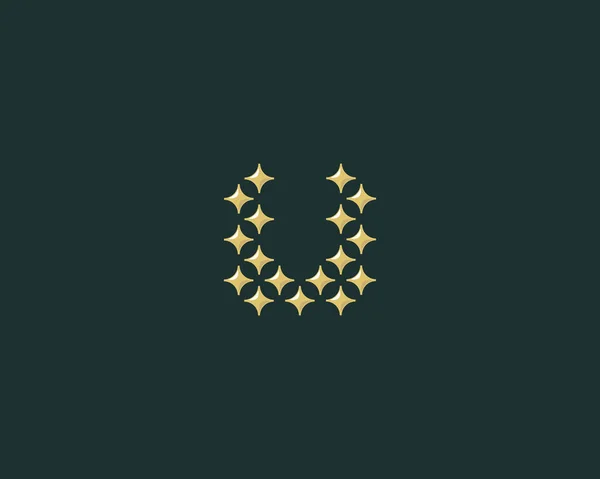 Estrelas letra logotipo de vetor U. Sinal de ícone do luxo abc. Símbolo de elegância brilhante fonte. Logotipo do tipo glamourosa de celebridade. — Vetor de Stock