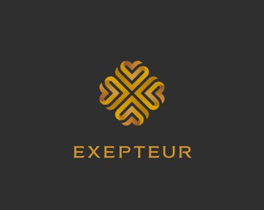 Soyut zarif kalp çiçek logo. Evrensel altın sigorta primi sembolü. Yaratıcı butik vektör şerit logosu.