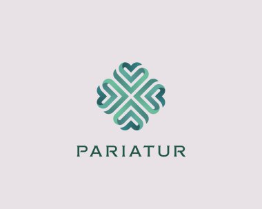 Soyut zarif kalp çiçek logo. Evrensel yeşil sigorta primi sembolü. Yaratıcı butik vektör şerit logosu.