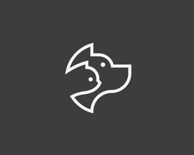 Köpek ve kedi doğrusal logo tasarımı. Evde beslenen hayvan stok logo. Evde beslenen hayvan vektör simgesi simgesi.