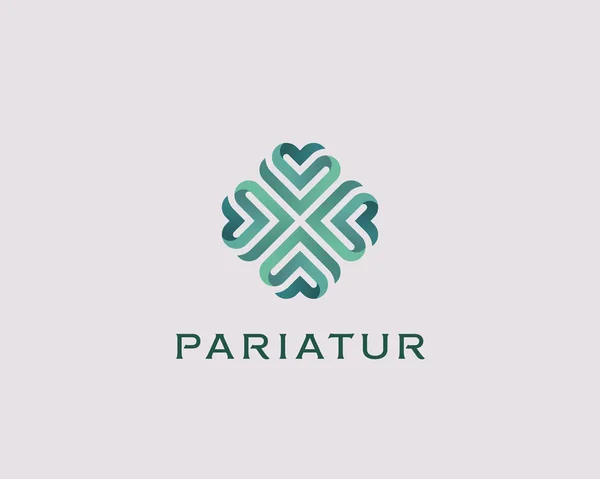 Abstract elegant heart flower logotype. Universal green premium symbol. Creative boutique vector ribbon logo. — Vetor de Stock