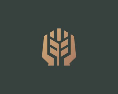 Kulak vektör logo. Hububat buğday eller logo tasarımı ile.
