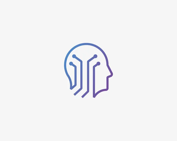 İnsan baş beyin vektör logo. Teknoloji zihin elektronik eğitim logo simge — Stok Vektör