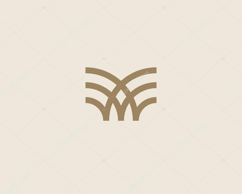Universal linear logo design. Creative bull horns mark. Luxury letter w wings bird logotype