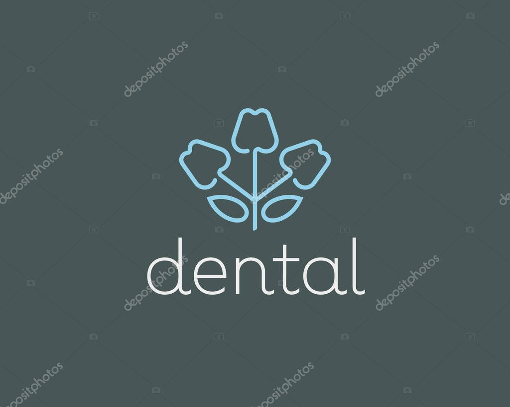 Dentist logo design. Tooth linear vector logotype. Dental clinic flower symbol icon