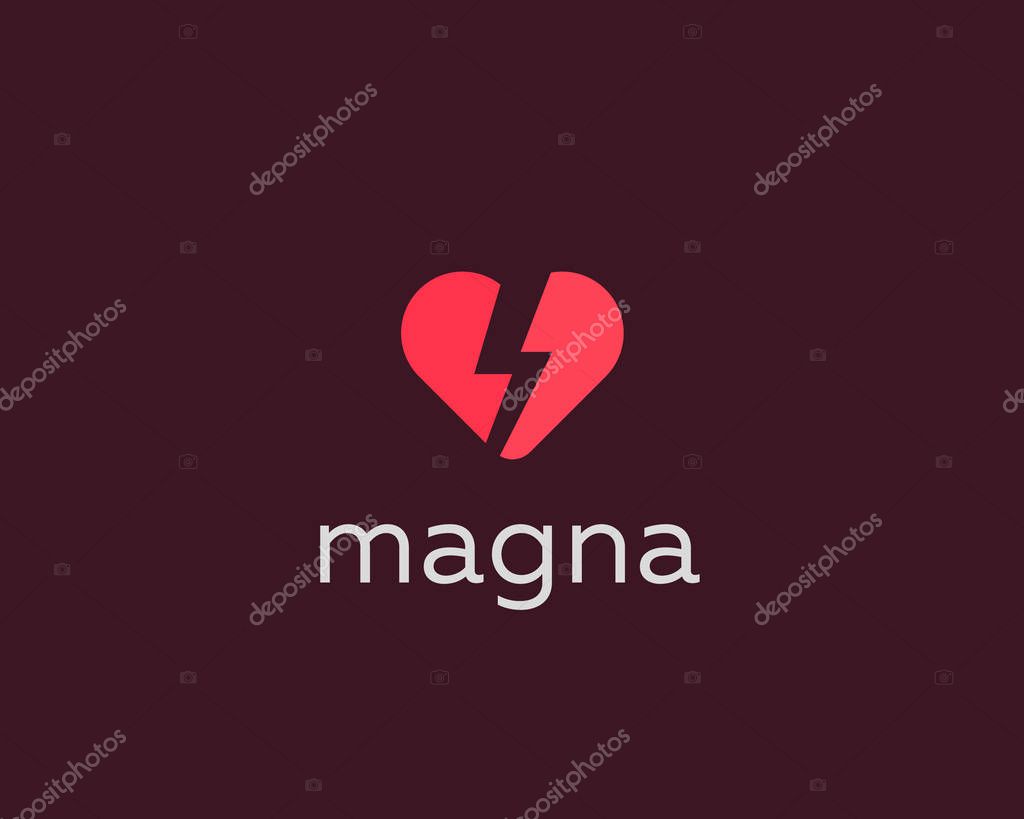 Heart thunderbolt logotype. Love flash vector logo