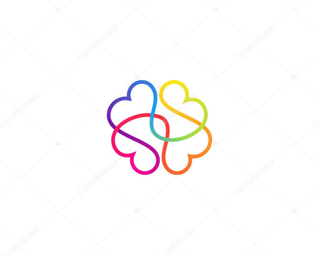Abstract one line brain logo icon minimal style illustration. Gradient vector emblem sign symbol logo