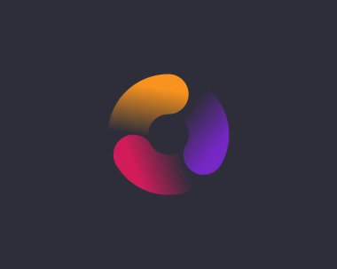 Soyut girdap spin logo ikonu tasarımı soyut modern en az gradyan çizgi çizimi çizimi. Koyu arkaplan için güneş çiçeği girdabı renkli vektör amblemi işaret logotype