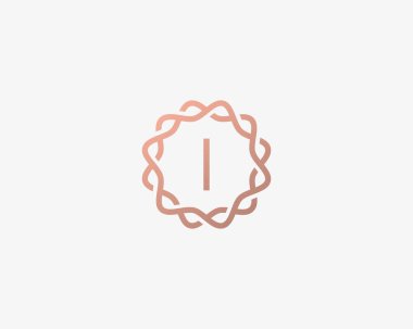 Soyut doğrusal monogram harfi I logo ikonu tasarımı modern minimal biçim illüstrasyonu. Premium alfabe yuvarlak çelenk çerçeve çerçeve çizgisi amblem işareti işareti logotype