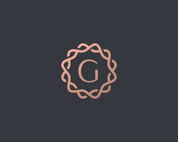 Soyut doğrusal monogram G logo simgesi tasarımı modern minimal biçim illüstrasyonu. Premium alfabe yuvarlak çelenk çerçeve çerçeve çizgisi amblem işareti işareti logotype — Stok Vektör