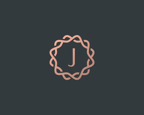 Monograma lineal abstracto letra J logotipo icono diseño moderno estilo minimalista ilustración. Alfabeto premium corona redonda marco vector línea emblema signo símbolo marca logotipo — Archivo Imágenes Vectoriales