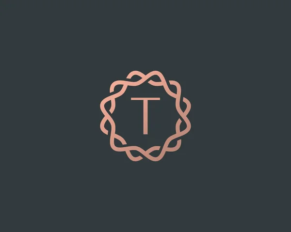 Soyut doğrusal monogram harfi T logo ikonu tasarımı modern minimal biçim illüstrasyonu. Premium alfabe yuvarlak çelenk çerçeve çerçeve çizgisi amblem işareti işareti logotype — Stok Vektör