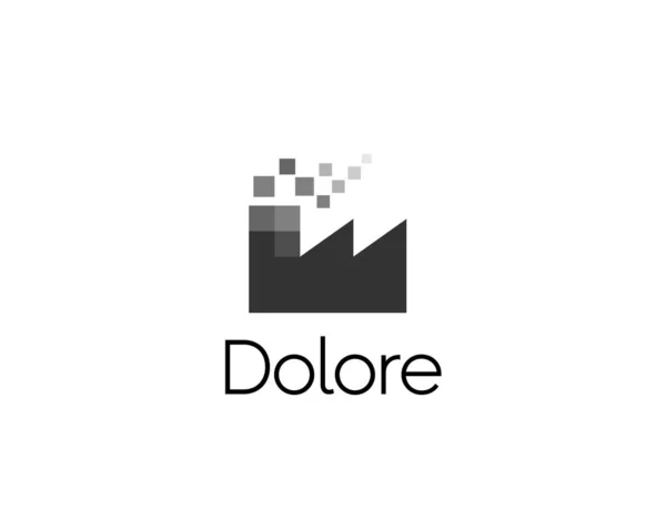 Illustration abstraite de style numérique moderne de conception d'icône de logo d'usine pixel. Mouvement pixel flux vectoriel emblème signe symbole marque logotype — Image vectorielle