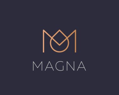 Soyut taç indirme logosu tasarımı modern minimal tasarım. M vektör çizgisi amblemi işaret logotype