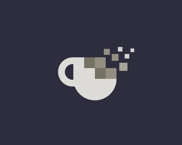 Pixel abstrait thé tasse à café logo icône conception moderne illustration de style numérique. Mouvement pixel flux vectoriel emblème signe symbole marque logotype — Image vectorielle